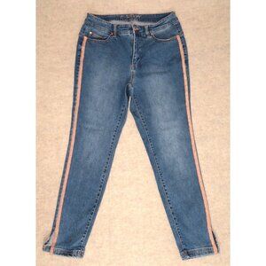 G By Giuliana G-Sculpt Jeans Gold Stripe Blue Denim Straight Cropped Women's 28